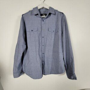 Drill Clothing Company Men Long Sleeve Button Up Striped Shirt Large Cotton Blue